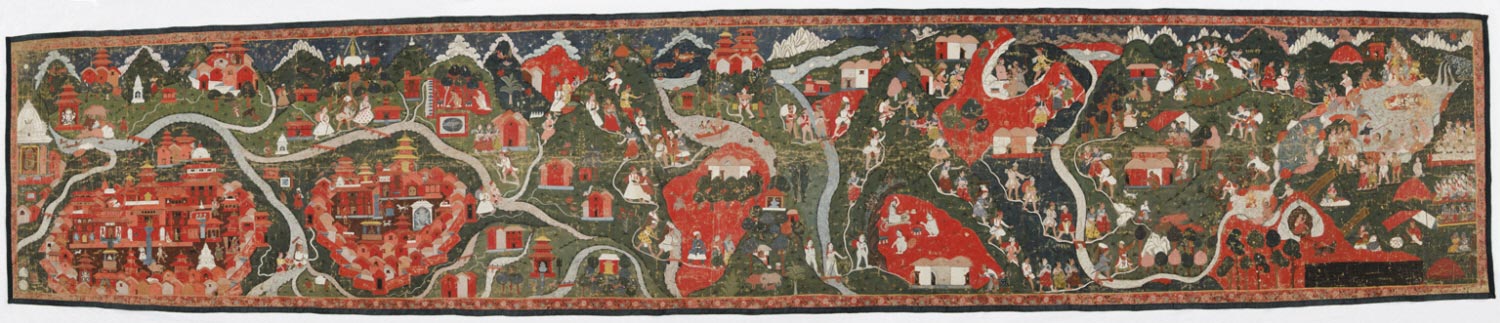 Pilgrimage to Gosainkund (painting on cloth), showing pilgrims progressing toward the holy lake of Gosainkund