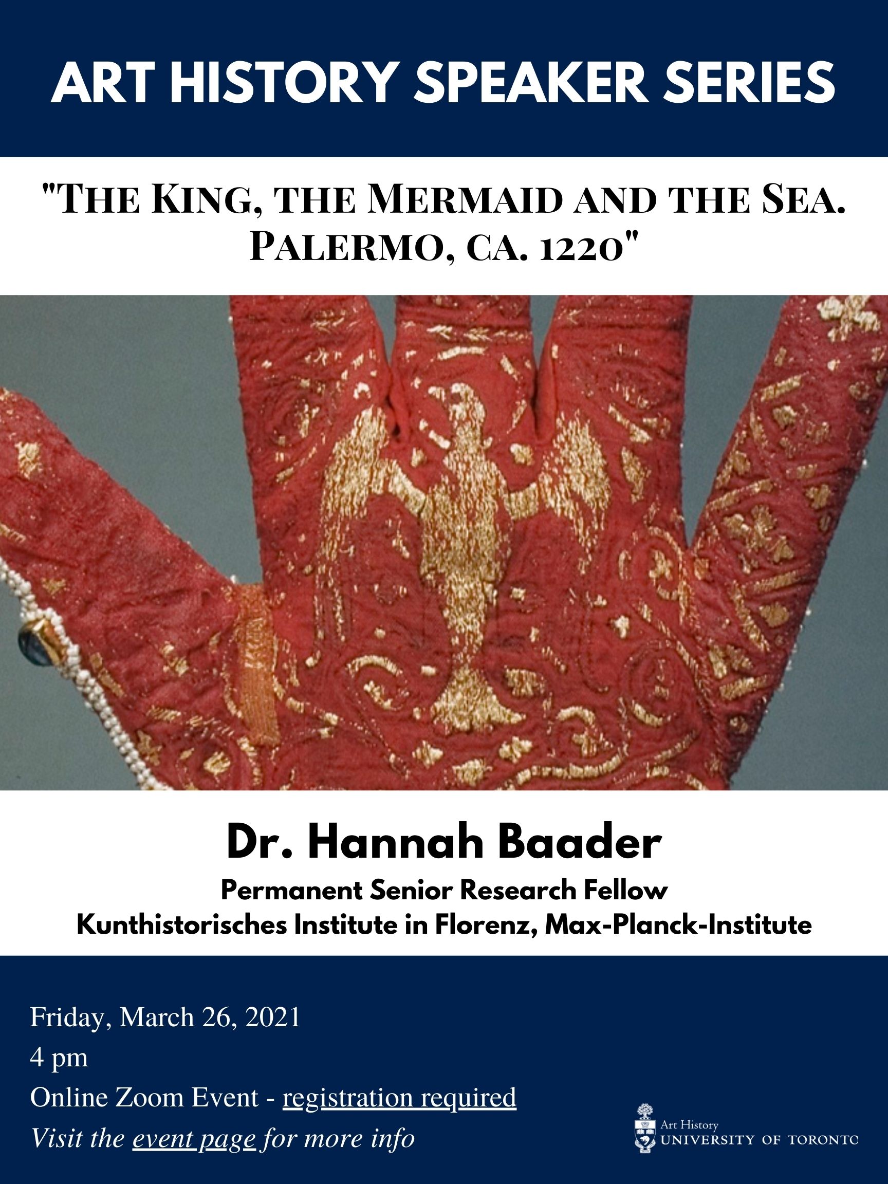Art History Speaker Series Poster Dr. Hannah Baader March 26 2021 4pm