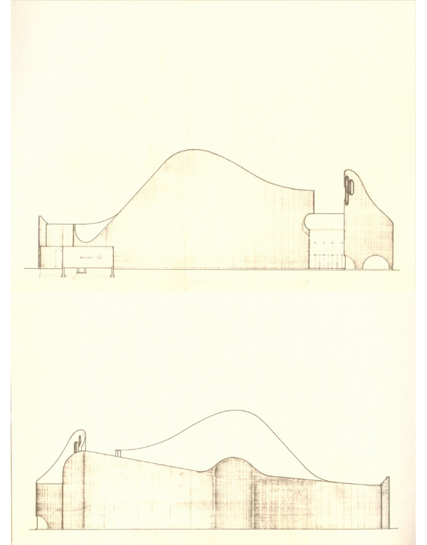 Two architectural drawings of St. Mary’s Parish showing Cardinal’s use of curves and undulating lines.