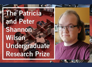Undergraduate Research Prize text atop image of students studying. Profile picture of Colin Stewart to the right of the text.