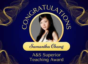 Image of Samantha Chang with congratulations text wrapped around photo